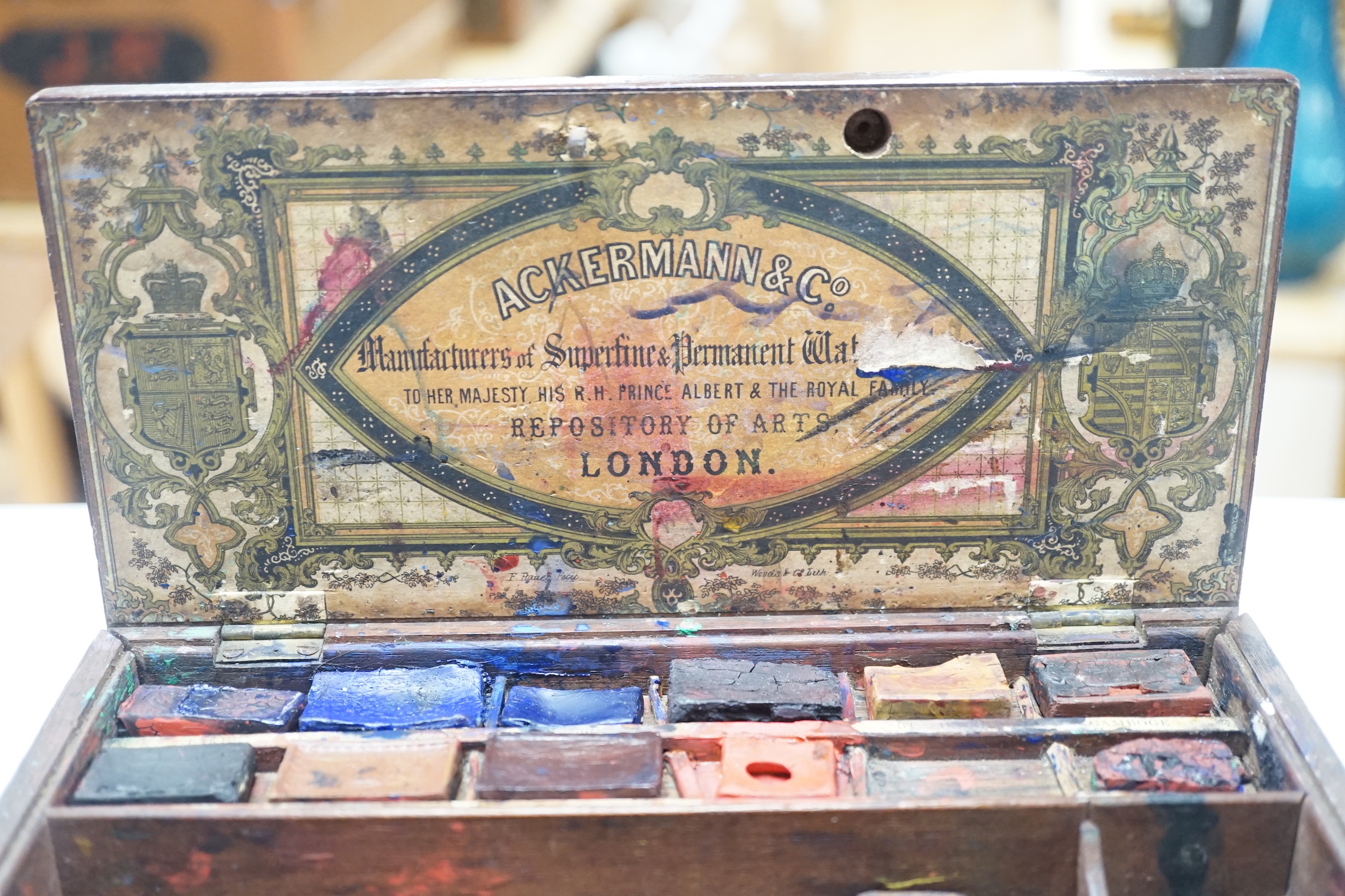 A mid 19th century Ackermann & Co. watercolour box